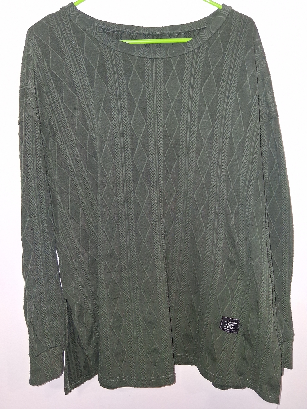 Men's Green Cable Knit Crewneck Sweater